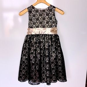 KIKI KIDS Champagne Satin Dress with Black Overlay Lace GIRLS SIZE 10